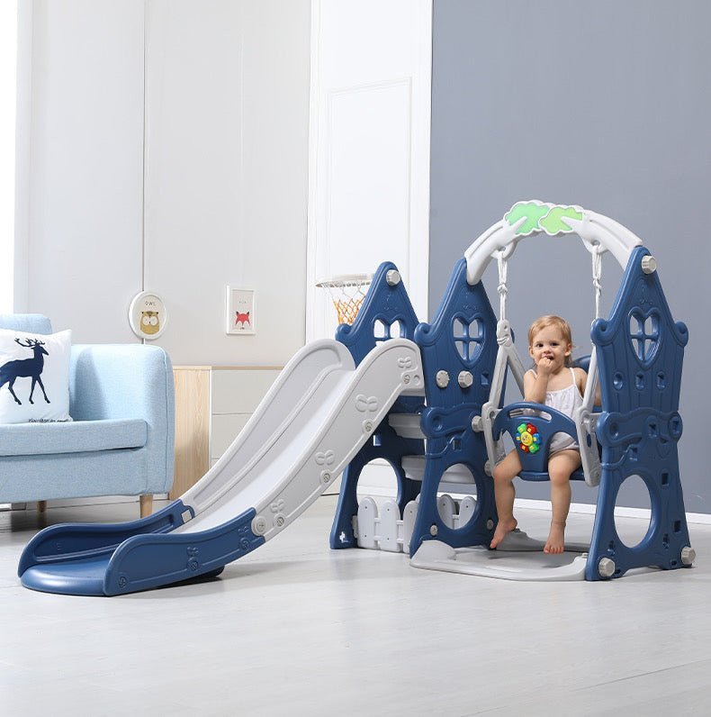 Children Combination 3 in1 Slide And Swing Along With Basketball Hoop Set Indoor And Outdoor Playground - Micky Mart