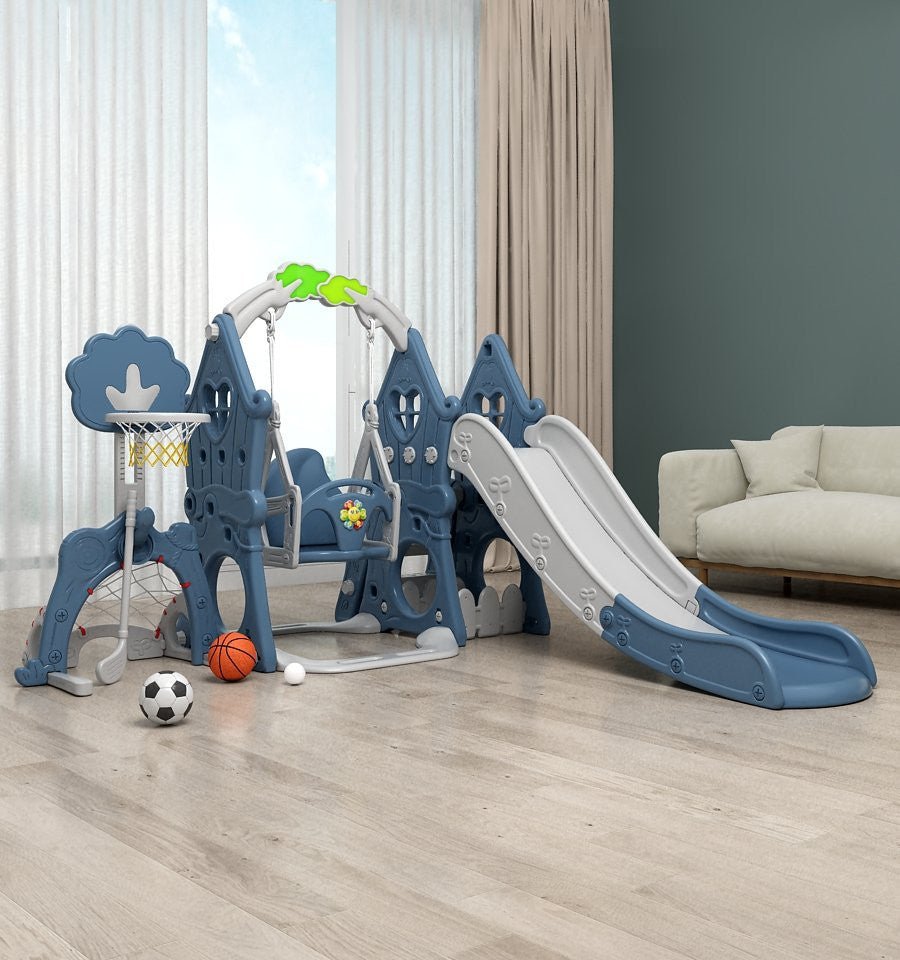 Children Combination 3 in1 Slide And Swing Along With Basketball Hoop Set Indoor And Outdoor Playground - Micky Mart