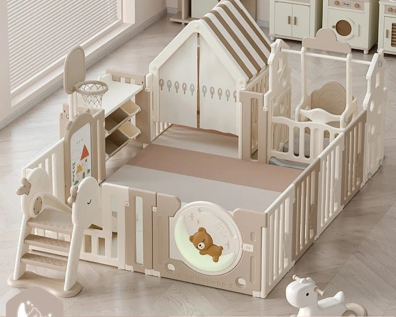 Glowing Teddy Bear 🧸 Playpen Combination With A Small House & More Features - Micky Mart