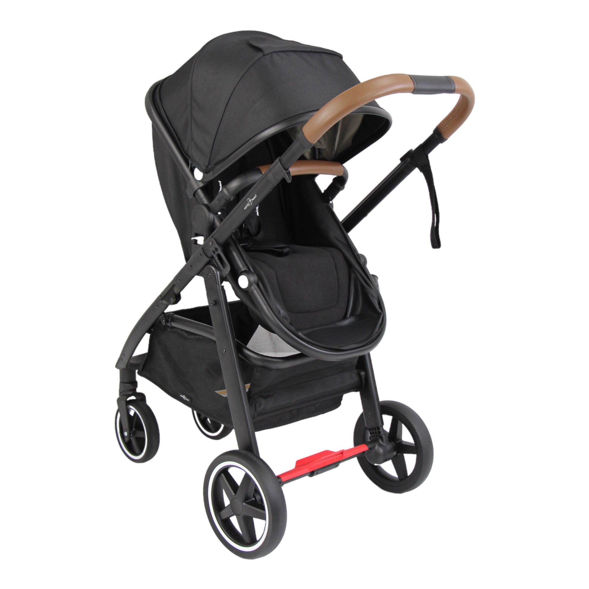 Micky Mart Baby Pram / Stroller 2 in 1 Convertible Bassinet Leather Handle -Black - Micky Mart