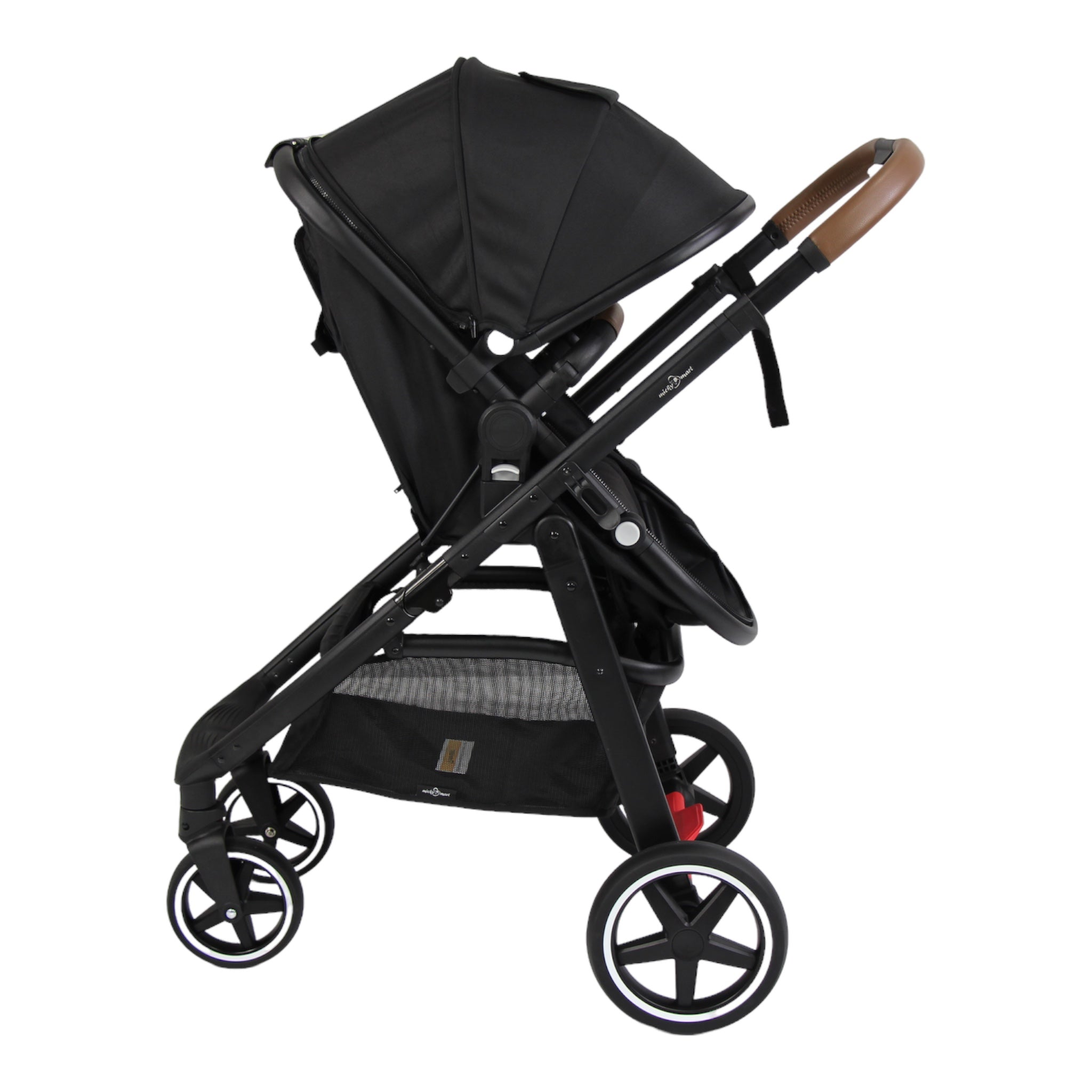 Micky Mart Baby Pram / Stroller 2 in 1 Convertible Bassinet Leather Handle -Black - Micky Mart