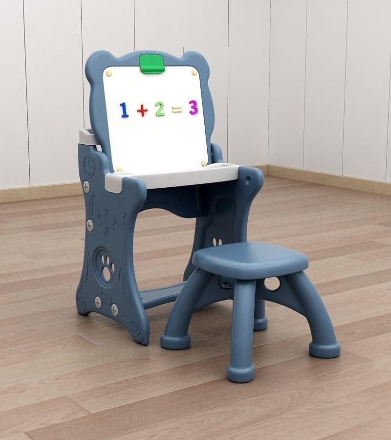 “Kids easel with attached stool in blue – creative 2-in-1 art station”