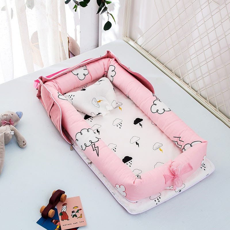 Portable Baby Nest With Pillow, Newborn Baby Lounger With Foldable Bag - Micky Mart